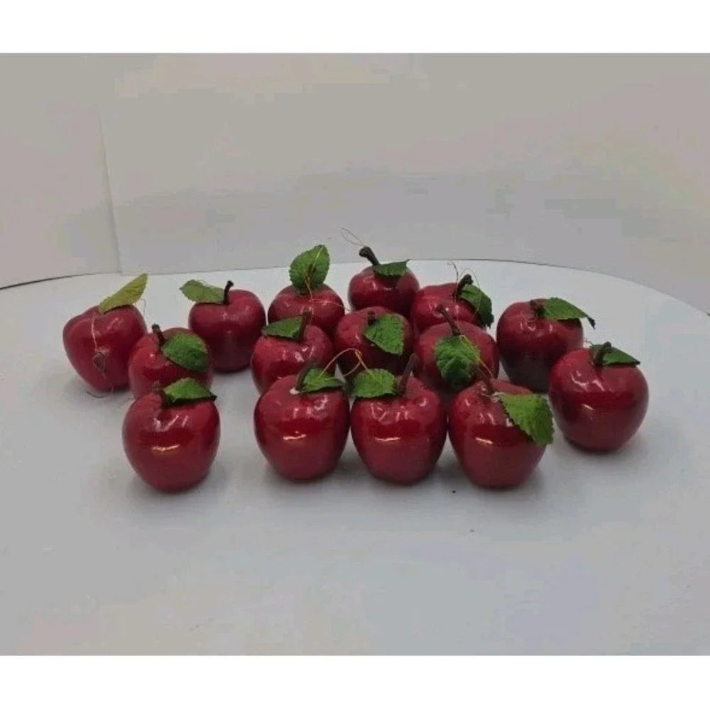 Lot 15 Red Apple Ornaments Hanging Faux Fruit Fall Harvest Farmhouse Tree Decor